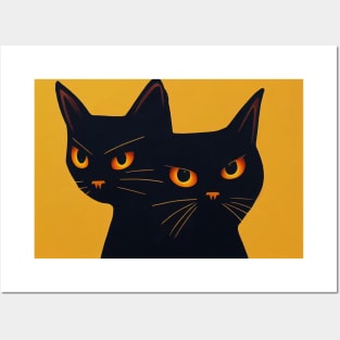 Two black cat looks strange , Twin personality , Depression Posters and Art